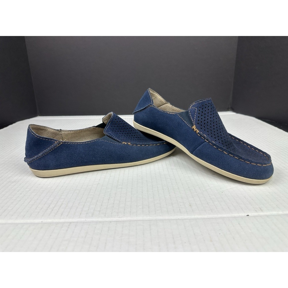 Olukai Nohea Perf Mesh Blue Perforated Suede Slip On Comfort Shoes Womens 7